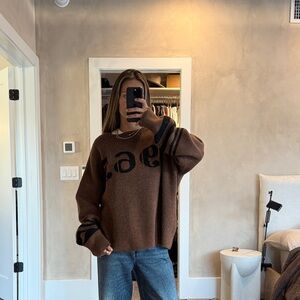Pilcro Brown Oversized Sweater with Black Accents
